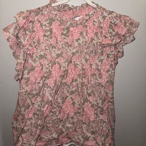 Victoria Dunn Floral Pink Ruffle Sleeve Top